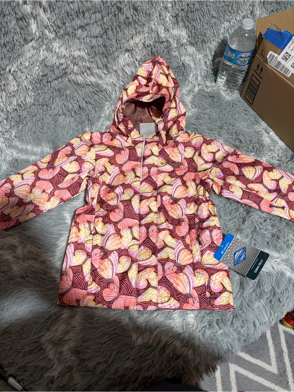Columbia Kids Hooded Raincoat in Pink & Yellow butterfly Print
